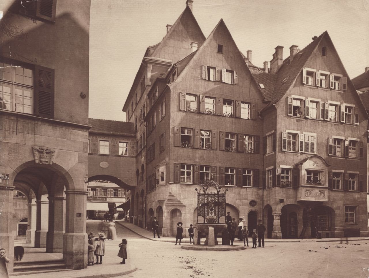 Historische Ansicht des Hans-im-Glück-Brunnens in Stuttgart
